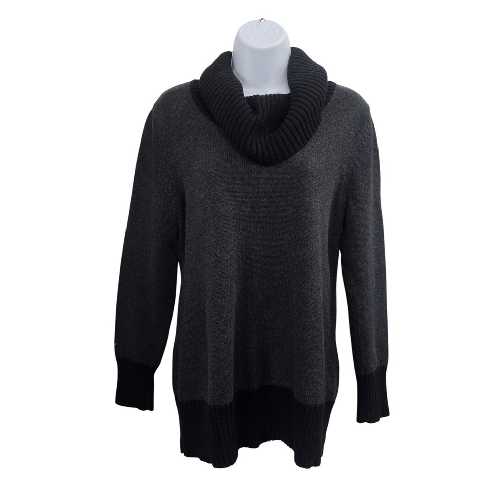 Pria Cowl Neck Sweater Women Large Grey Black Colorblock Dark Academia Goth Core
